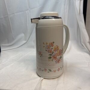 Phoenix Floral Insulated Coffee Carafe White Vacuum Flask with Handle
